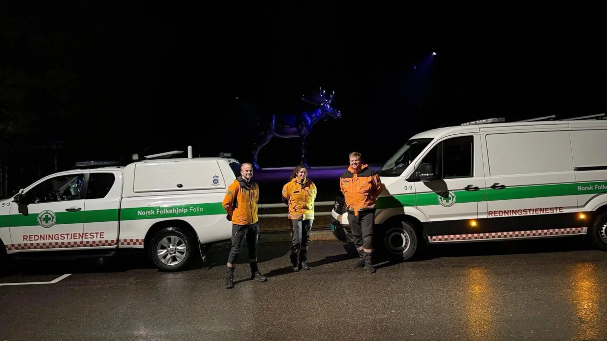 Mathias Weber (Norsk Folkehjelp Follo), Lena Louise Vinje-Christensen og Kristoffer Kleven fra Norsk Folkehjelp Rena på vei til Tolga.