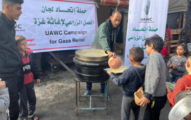 Matutdeling i Gaza. Barn står i kø for å få utdelt suppe og brød.