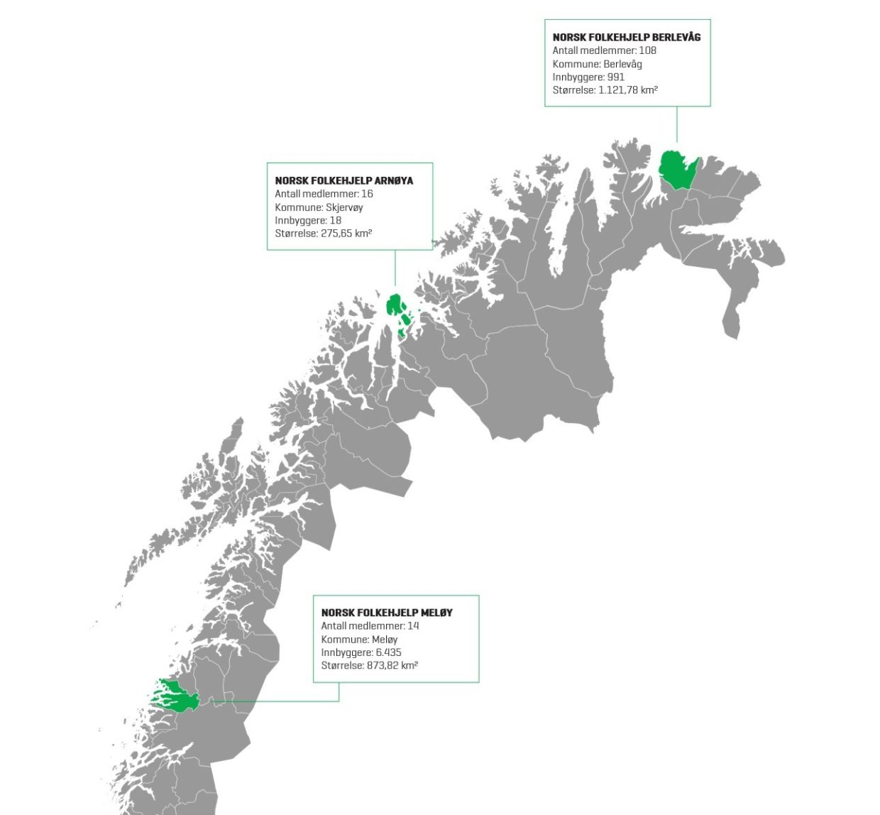 Kartet viser beliggenheten til de nye lagene i nord.